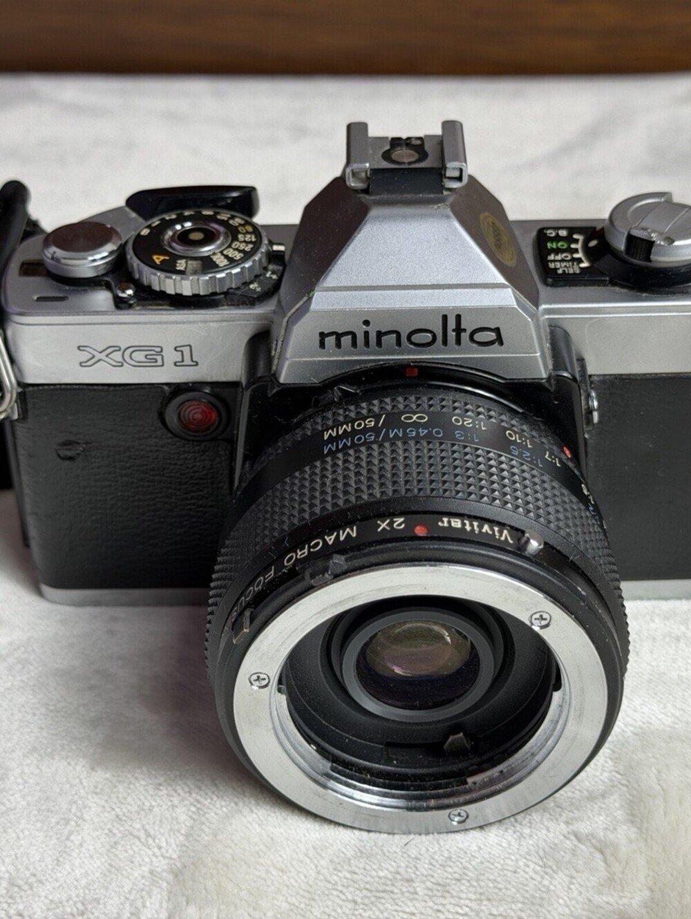 Minolta XG-1 35mm SLR Film Camera Body w/ Vivitar 2X Macro Focus Teleconverter